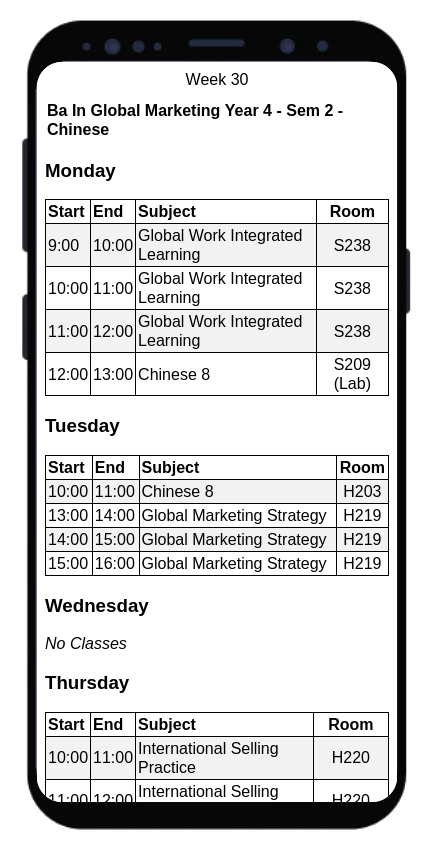 Example of an app using a webview - DkIT Student Timetables